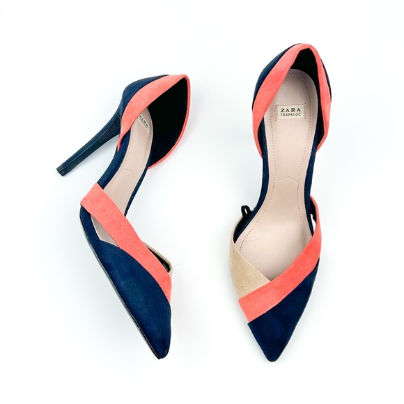 Zara D’orsay Color Block Tri Color Suede Pump Heel Size 41 - Picture 2 of 12